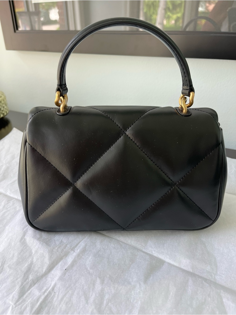 Tory Burch Black Quilted Leather Top-Handle Satchel with Gold Hardware - Picture 6 of 14